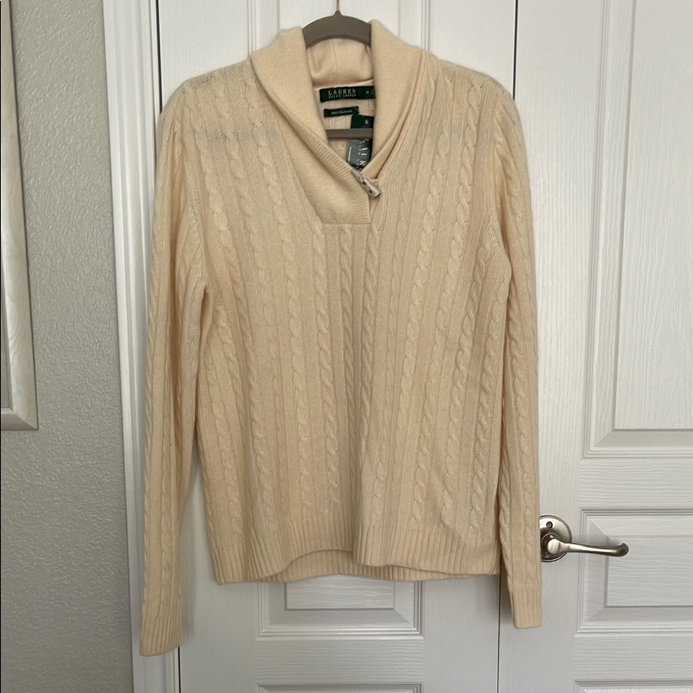 Ralph Lauren Cream Cable Knit Turtleneck Sweater